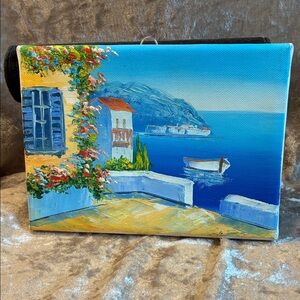 Greek Coastal Landscape Canvas Art 7 inch